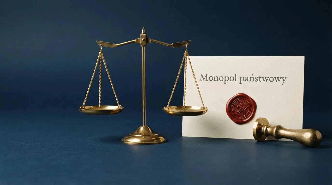 Waga i pieczęć obok napisu o państwowym monopolu na kasyno online