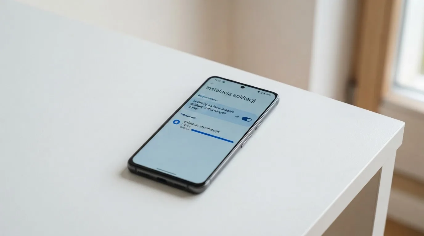 Ekran ustawień Androida z przełącznikiem zgody na instalację aplikacji z nieznanego źródła i pobranym plikiem instalacyjnym na liście